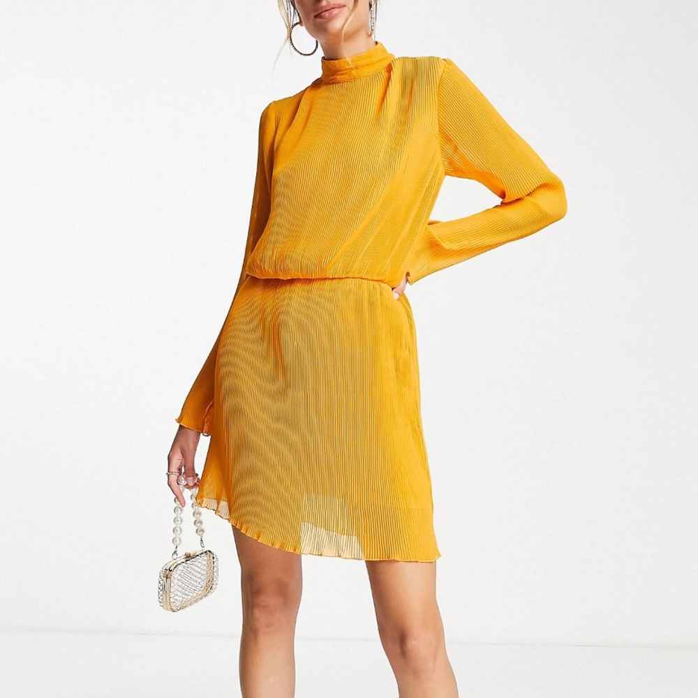 Plisse mustard yellow dress